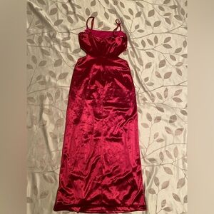 Lulu’s Magenta Satin Maxi Dress.  Sexy and pretty dress.